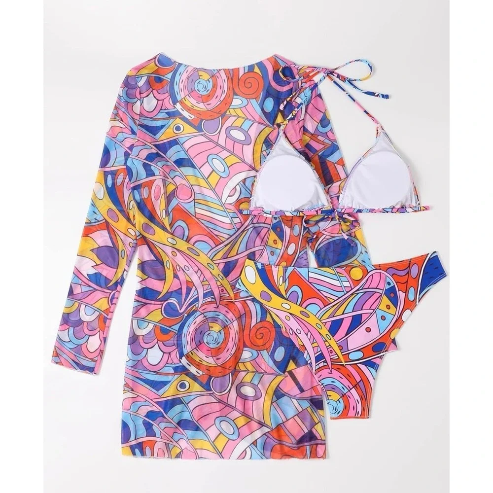 SOLY HUX Women's Printed Triangle Halter Bikini Bathing Suit‎ with Cover Up  XL